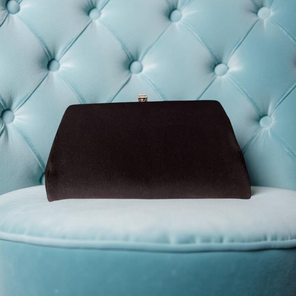 Black Taffeta Style Clutch Silver Tone Frame Evening Bag